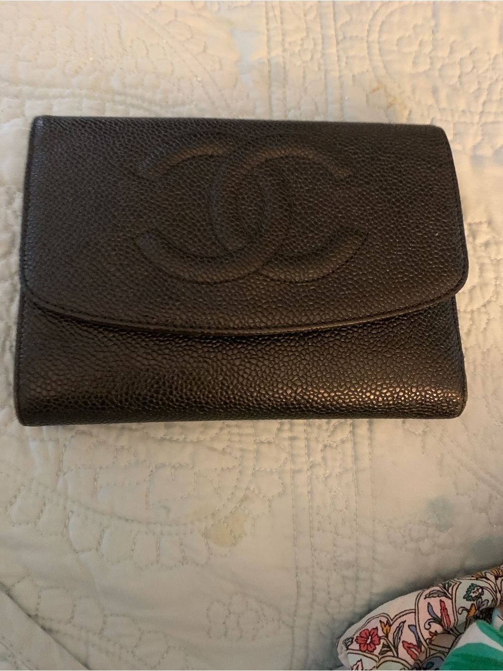 CHANEL Black Pebbled Caviar Leather CC Flap Wallet